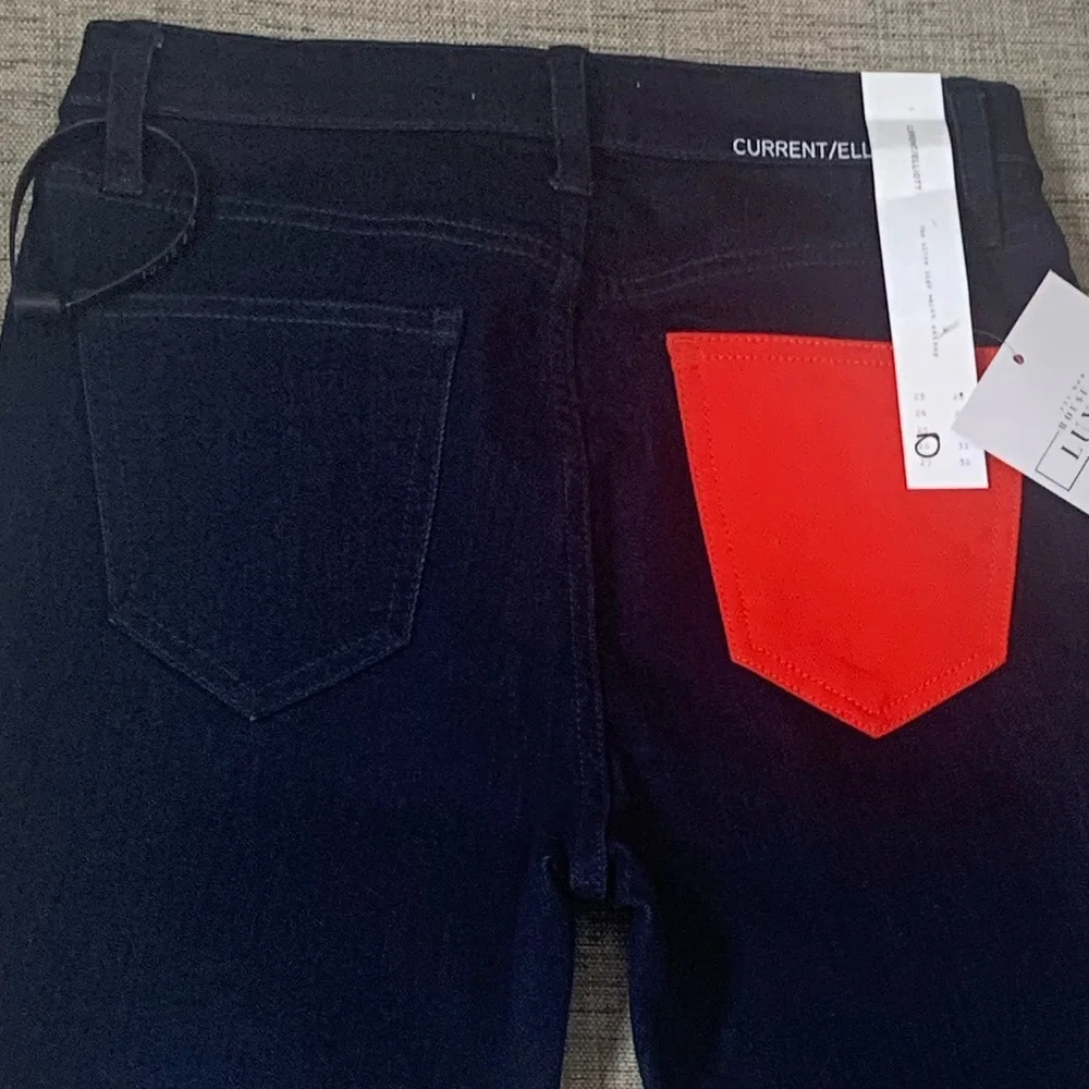 NWT CURRENT/ELLIOTT Ultra High Waist Skinny Jeans, Dark Blue w/ Red Accents, 26 - Picture 9 of 12